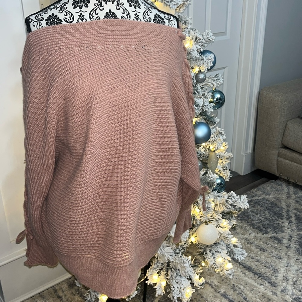 SHEIN Curve Dusty Pink Off the Shoulder Lace Up Sleeves 💗✨